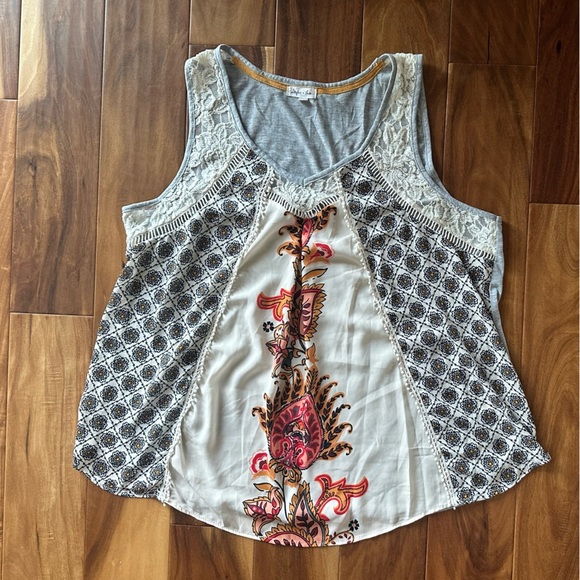 Skylar & Jade Tops - Skylar + Jade Grey Cotton and Cream Lace Tank size 1X